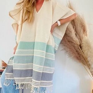 Tribe Alive Cream and Blue Accent Beach Kimono Swim Cover